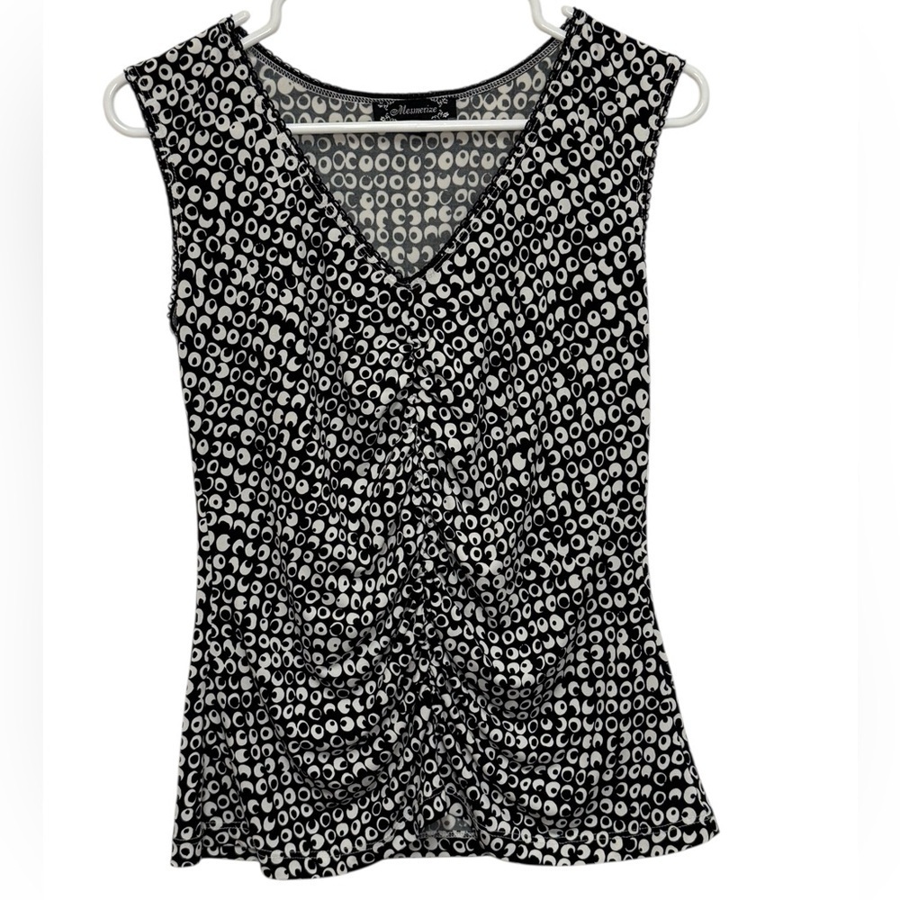 Vintage Y2K Mesmerize Ruched Black White Print Top L